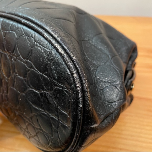 GIANI BERNINI BLACK LEATHER CROC Dome Clasp Purse Handbag - Picture 7 of 10